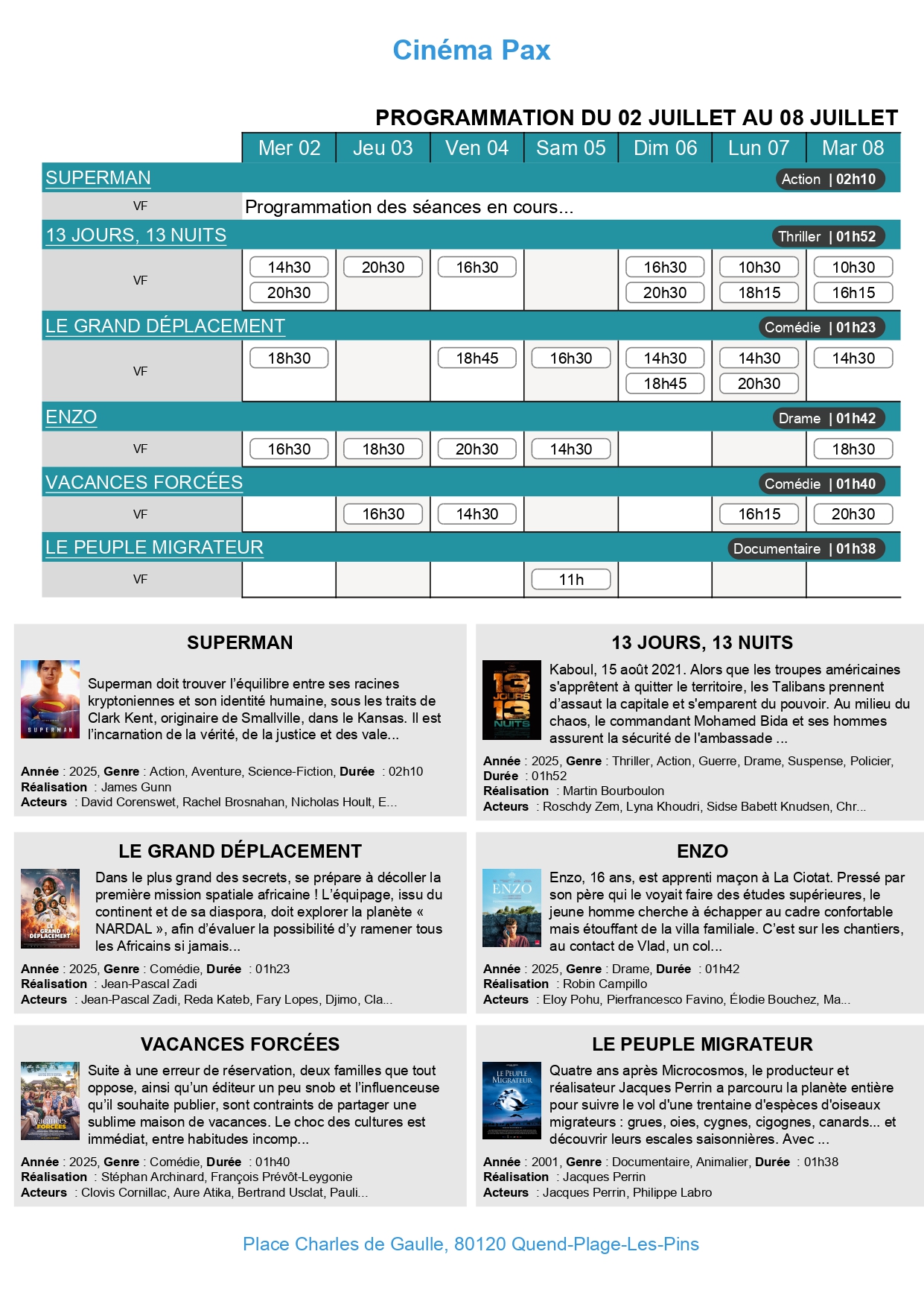 Programme du Cinéma Pax