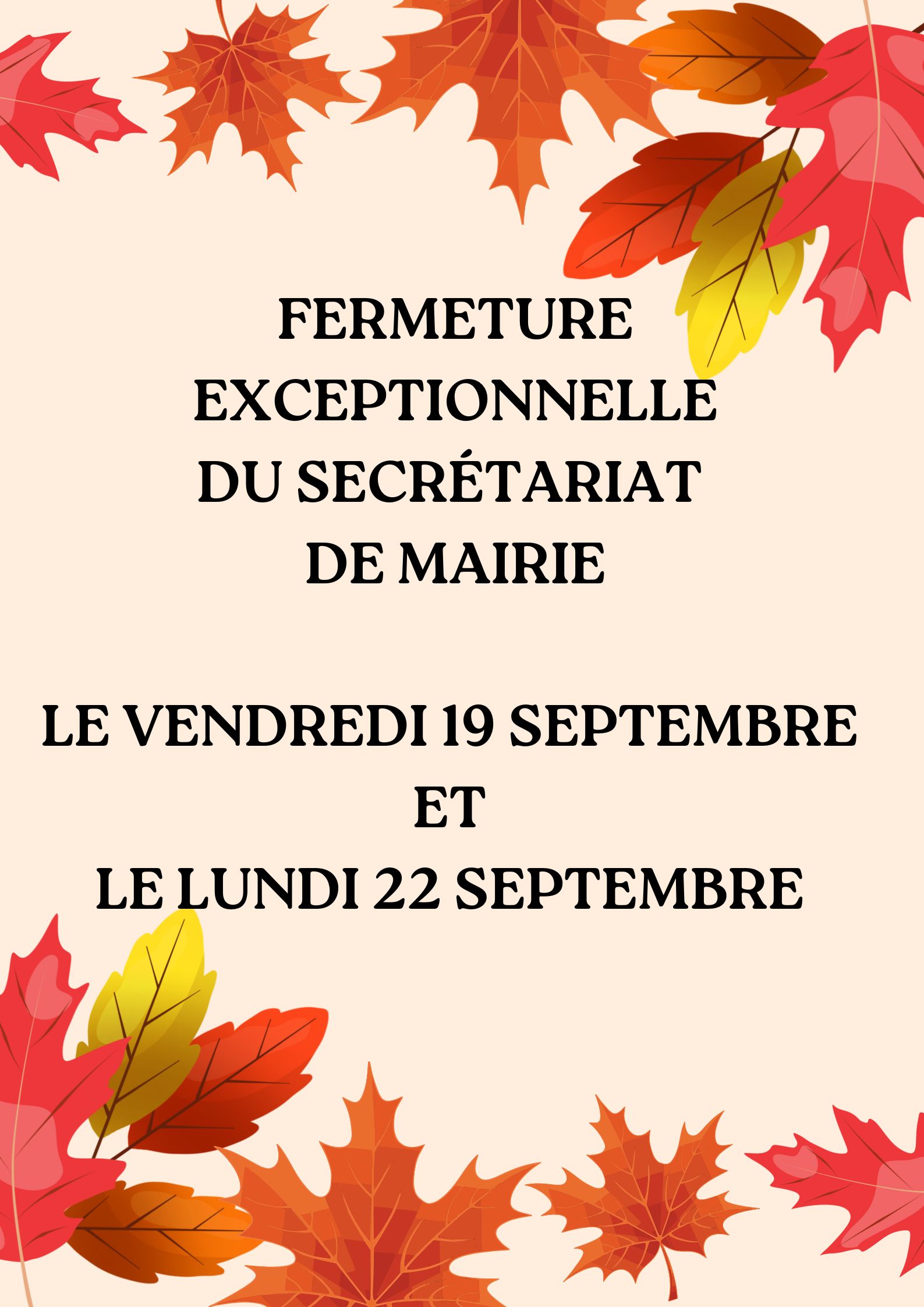 Fermeture du secrétariat de Mairie