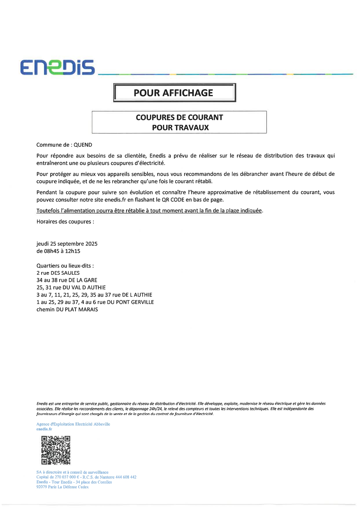 Coupures de courant ENEDIS
