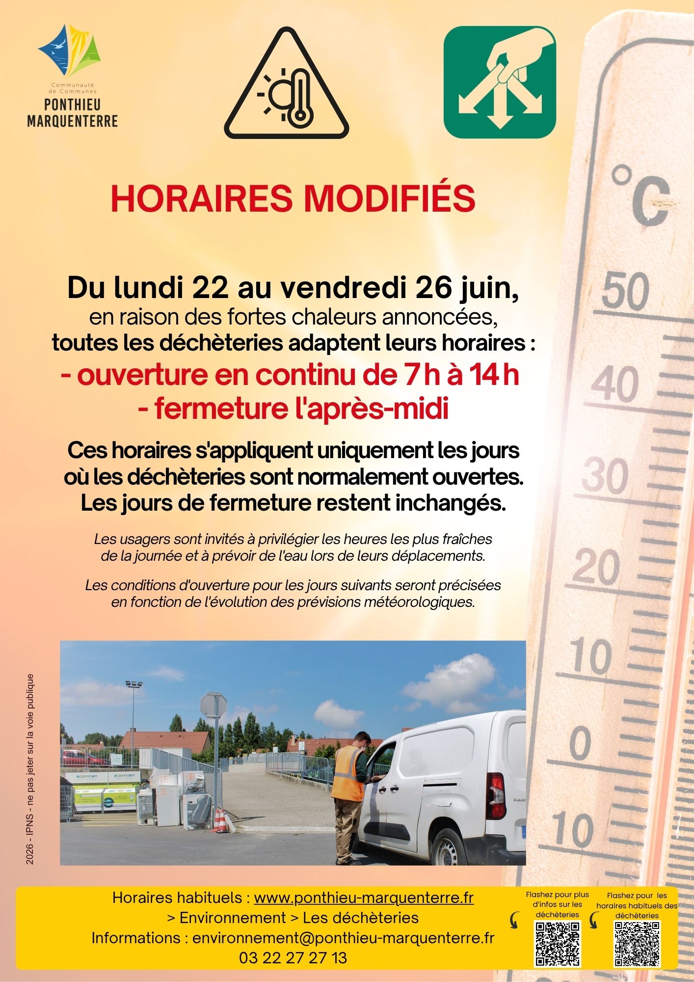 Modification des Horaires des Déchèteries