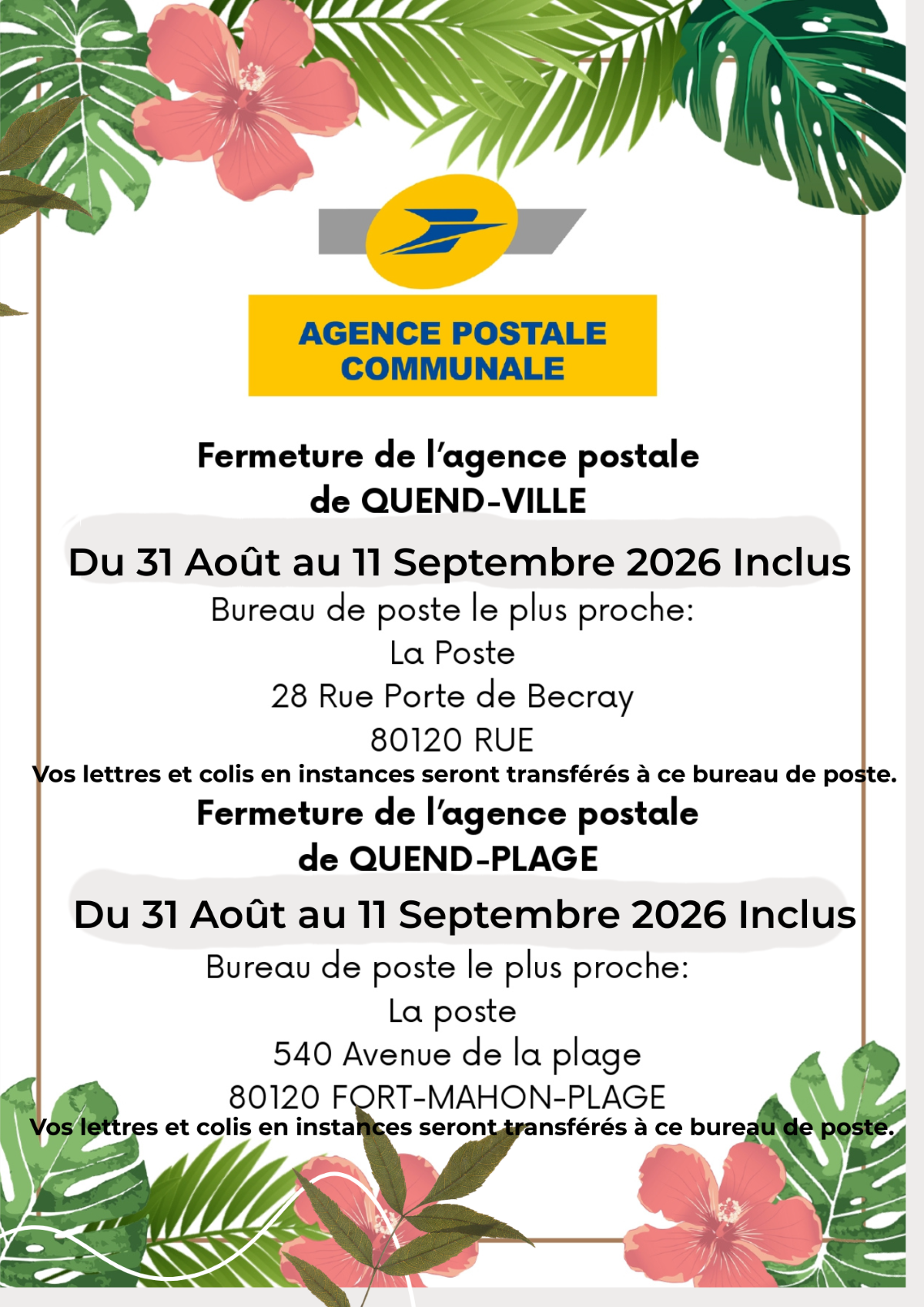 Fermeture des Agences Postales Communales